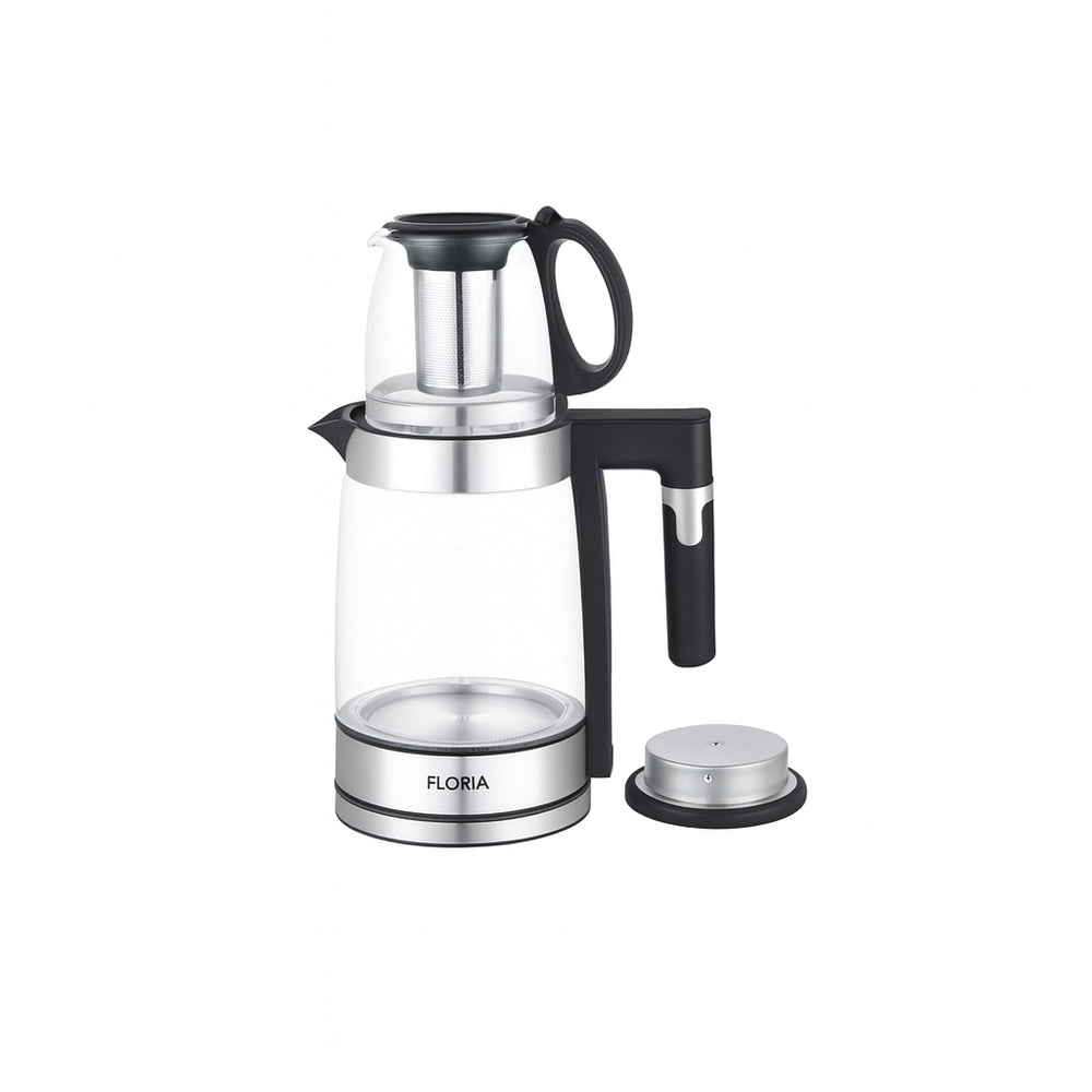 Set fierbator electric + ceainic Floria ZLN1757 – 1500W, 1.8L + 1.2L, sticla borosilicata, infuzor pentru ceai