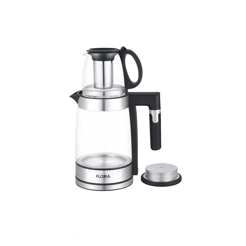 Set Fierbator electric + Ceainic Floria ZLN1757 – 1500W, 1.8L + 1.2L, sticla borosilicata, infuzor pentru ceai, oprire automata