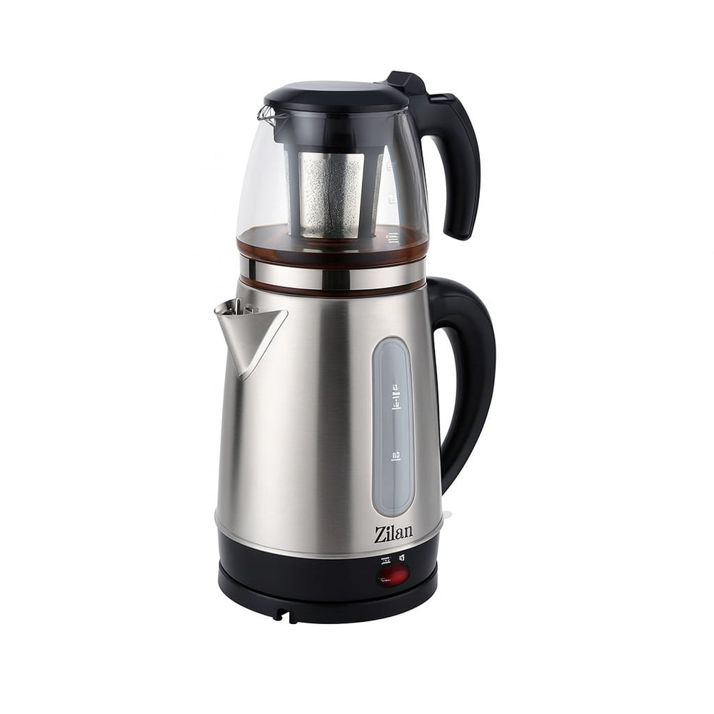 Set Fierbator electric + Ceainic Floria ZLN3581 – 2200W, 1.7L inox + 0.9L sticlă, filtru detasabil, baza rotativa 360°, inox/negru