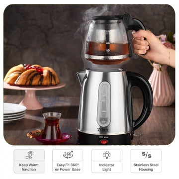 Set fierbator electric plus ceainic Zilan ZLN3581 – 2200W, 1.7L + 0.9L, inox negru