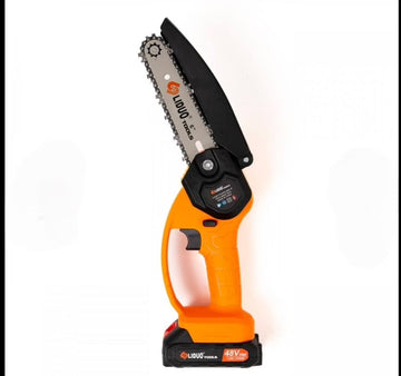 Set foarfeca electrica Pexor doolong, mini drujba, brat telescopic 2m, 2 acumulatori 36V, unghi reglabil, negru-portocaliu