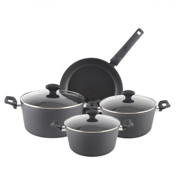Set oale gatit ZILAN 7 piese, aluminiu interior neaderent PTFE, capace sticla, ZLN3277, gri