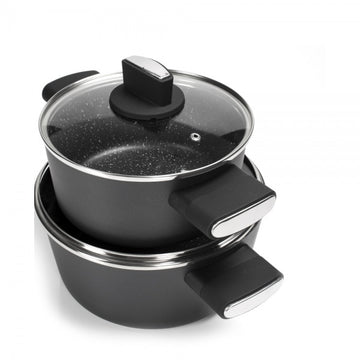 Set oale gatit ZILAN 7 piese, marmura ceramica 5 straturi, soft touch, capace sticla, ZLN0959, negru
