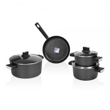 Set oale gatit ZILAN 7 piese, marmura ceramica 5 straturi, soft touch, capace sticla, ZLN0959, negru