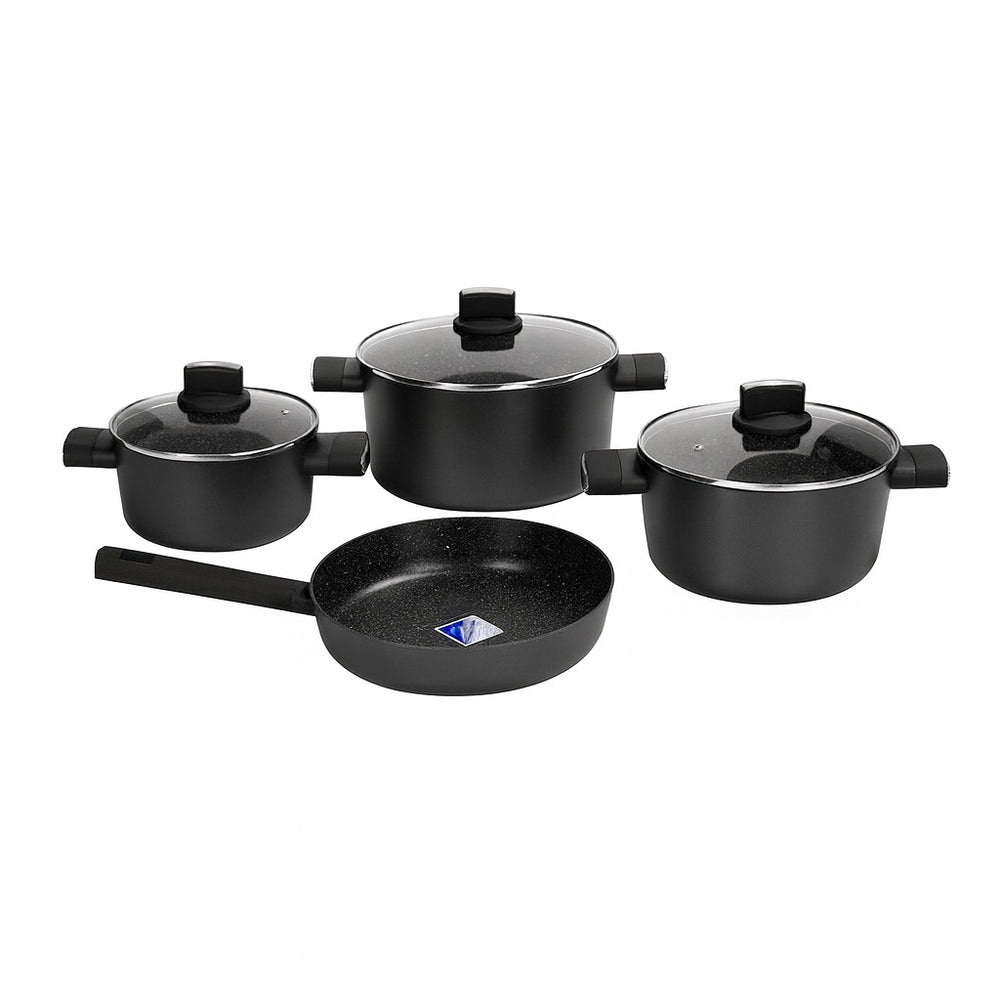 Set oale gatit ZILAN 7 piese, marmura ceramica 5 straturi, soft touch, capace sticla, ZLN0959, negru