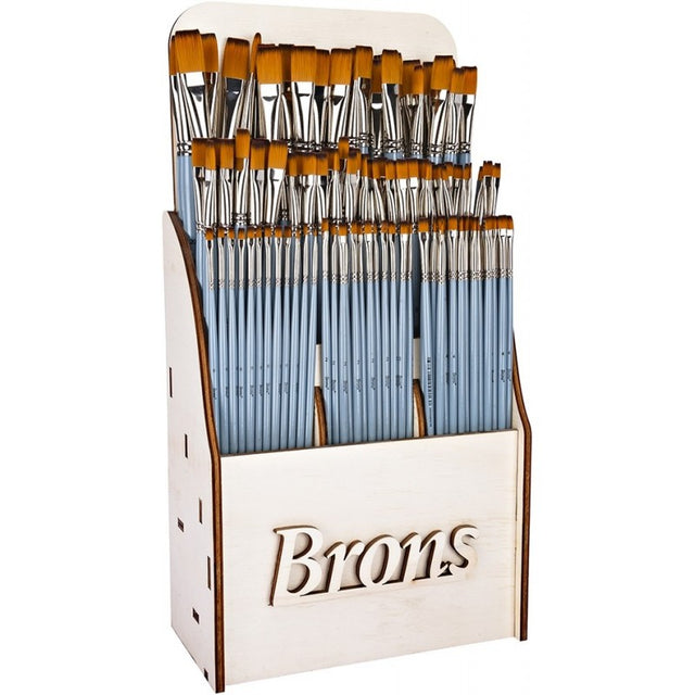 Pensula Brons BR-779, varf lat, nr. 0-20, pictura cu ulei/culori acrilice, display lemn cu 168 buc