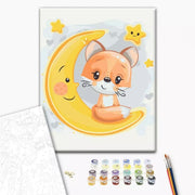 Set Pictura pe numere 30x40cm, Brushme - Vulpita pe luna - panza, cadru de lemn, pensule, culori acrilice, KBS0108