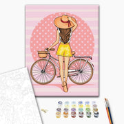 Set pictura pe numere 40x50cm, Brushme - Fata cu bicicleta - pensule, culori, RBS51341