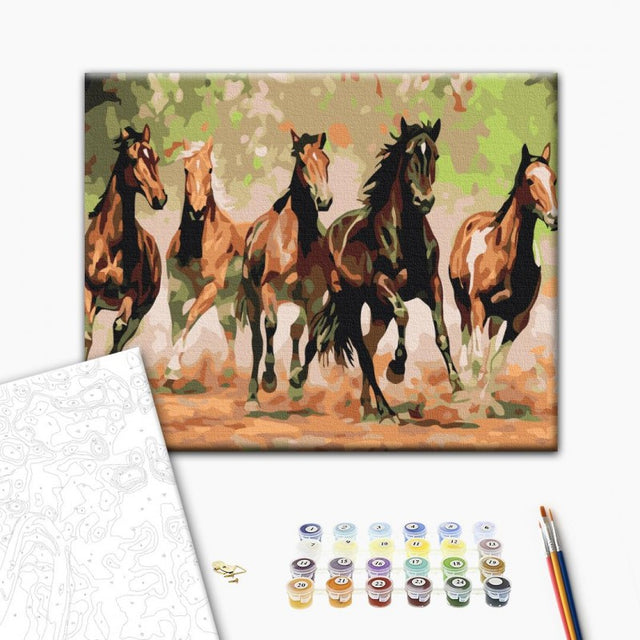 Set pictura pe numere 40x50cm, Brushme - Herghelie de cai - pensule, culori, BS8288