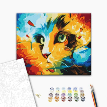 Set pictura pe numere 40x50cm, Brushme - Pisica in culori - pensule, culori, BS51413