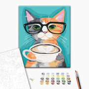 Set pictura pe numere 40x50cm, Brushme - Pisica la o cafea - pensule, culori, BS22698