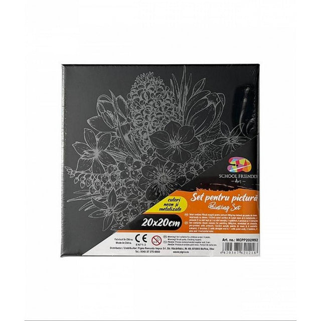 Set pictura pe panza neagra imprimata 20x20cm, Pigna - Flori - acuarele, pensule, accesorii, PP202N92