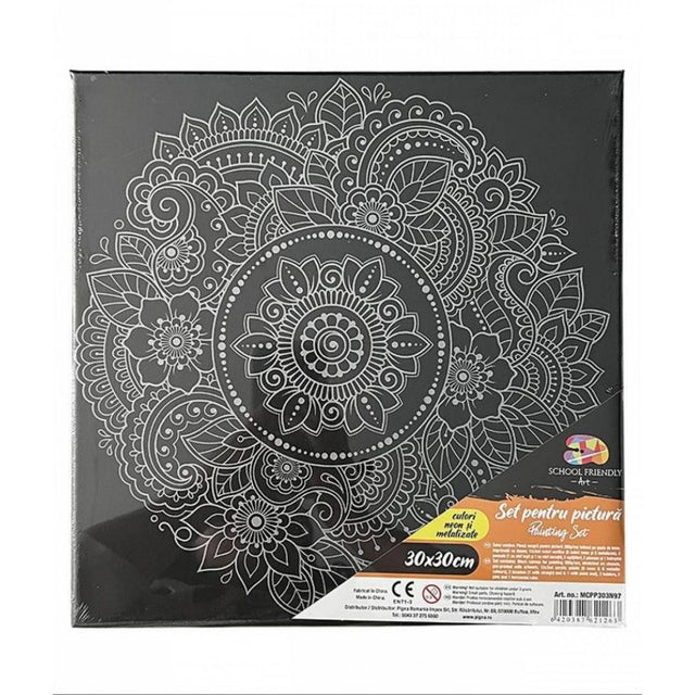 Set pictura pe panza neagra imprimata 30x30cm, Pigna - Mandala - acuarele, pensule, accesorii, PP303N97