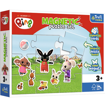 Set Puzzle magnetic 9 piese + 12 cartoane + magneti Trefl Primo - Bing - Lumea lui Bing, 516181, 3+ ani