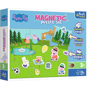 Set Puzzle magnetic 9 piese + 12 cartoane + magneti Trefl Primo - Peppa Pig - Peppa Pig se distreaza, 516179, 3+ ani