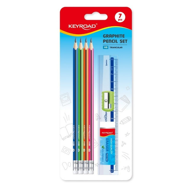 Set scolar Keyroad, 4x creioane, ascutitoare, radiera, rigla, KR971850