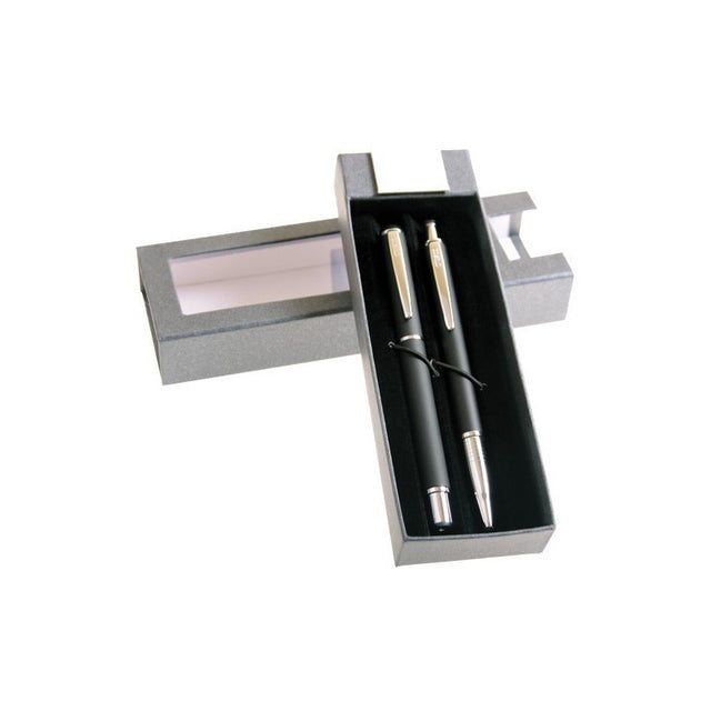 Set cadou stilou + pix Cresco Winner 880014/880020 W-02, corp metalic negru mat clips argintiu