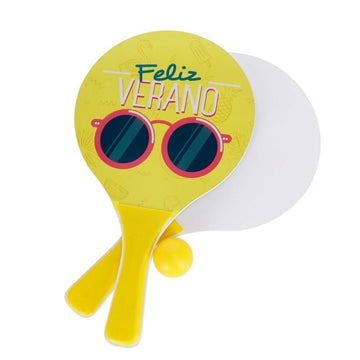 Set Tenis - de plaja, include 2 palete lemn, minge PVC, galben, 34x19x4cm, MegaCreative, 584835