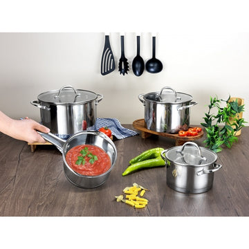Set vase gatit inox 7 piese ZILAN, gradate, manere nituite, ZLN1344, argintiu