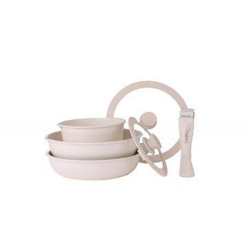 Set vase gatit ZILAN 8 piese, 5 straturi ceramica aluminiu inox, acoperire non-toxica, maner detasabil, ZLN0965, gri