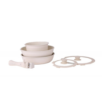 Set vase gatit ZILAN 8 piese, 5 straturi ceramica aluminiu inox, acoperire non-toxica, maner detasabil, ZLN0965, gri