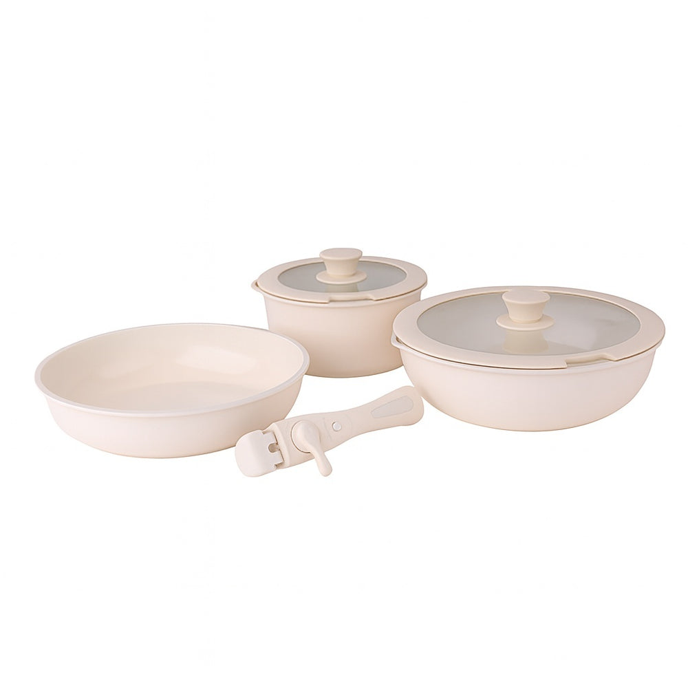 Set vase gatit ZILAN 8 piese, 5 straturi ceramica aluminiu inox, acoperire non-toxica, maner detasabil, ZLN0965, gri