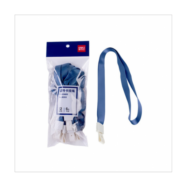 Snur textil pentru ecuson Deli, 1cm, 450x10mm, textil, albastru, prindere capsa PVC, set 12 buc