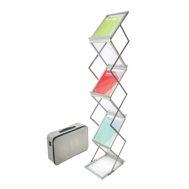 Stand zig zag Deflecto 36100, A4, portret, pliabil, 6 rafturi, fata/verso, pentru brosuri