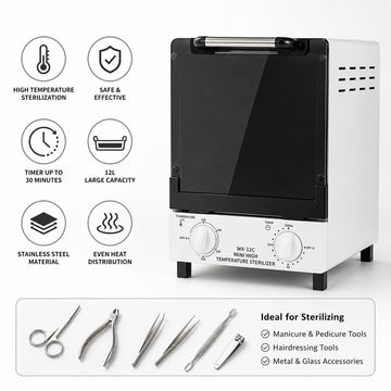 Sterilizator Profesional Instrumente Manichiura/Pedichiura 250°C, 12L, 1000W, Timer 30 min, Tip Pupinel (Dry Heat), Vionex alb