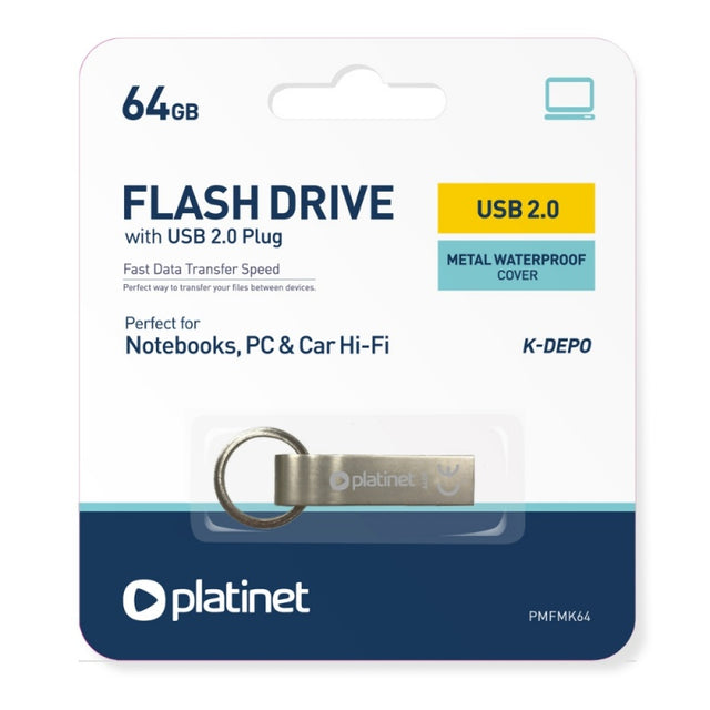 Stick memorie 64GB Platinet PMFMK64 44851, USB 2.0, carcasa metal, rezistent la apa