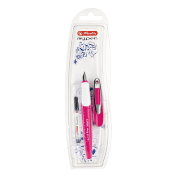 Stilou Herlitz My Pen 50046805, varf M, alimentare rezerve, corp plastic roz / alb, grip cauciucat