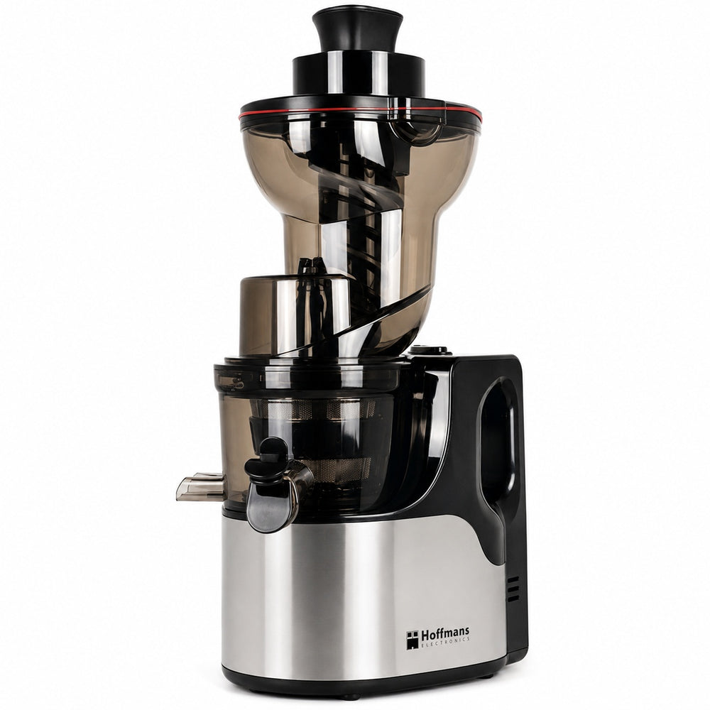 Storcator cu presare la rece Hoffmans HM-636, Slow Juicer, 200W, tub alimentare 130 mm, motor 100% cupru, extractie suc pana la 96%, negru/inox