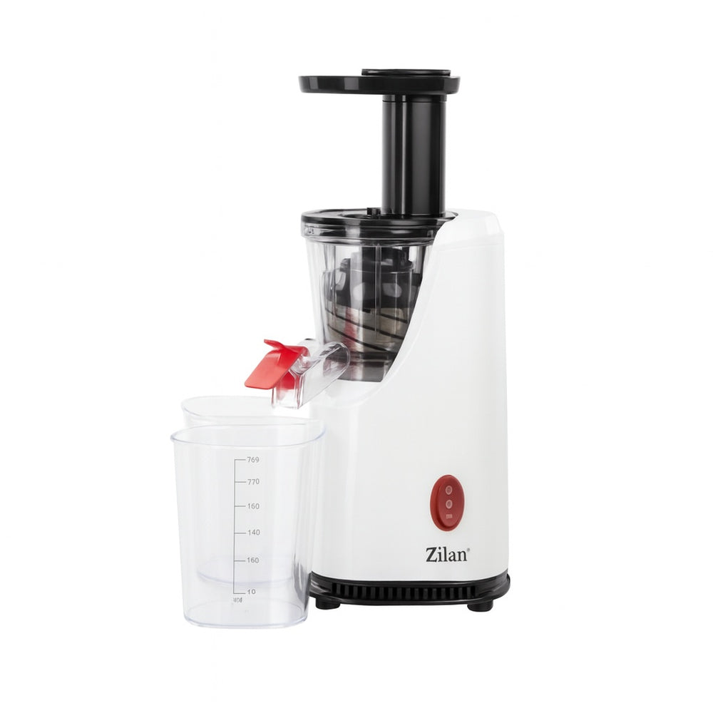 Storcator fructe si legume cu melc Zilan ZLN4014 – 200W, 58–65 RPM, 2 recipiente 600ml, functie Reverse, alb
