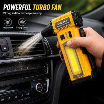 Suflanta Aer Comprimat Portabila 4 in 1 Pexor, Functie Aspirate, Turbo Fan 140000 RPM, 4 Trepte Putere, Baterie 8000 mAh, Incarcare USB-C, Motor Fara Perii, Galben-Negru