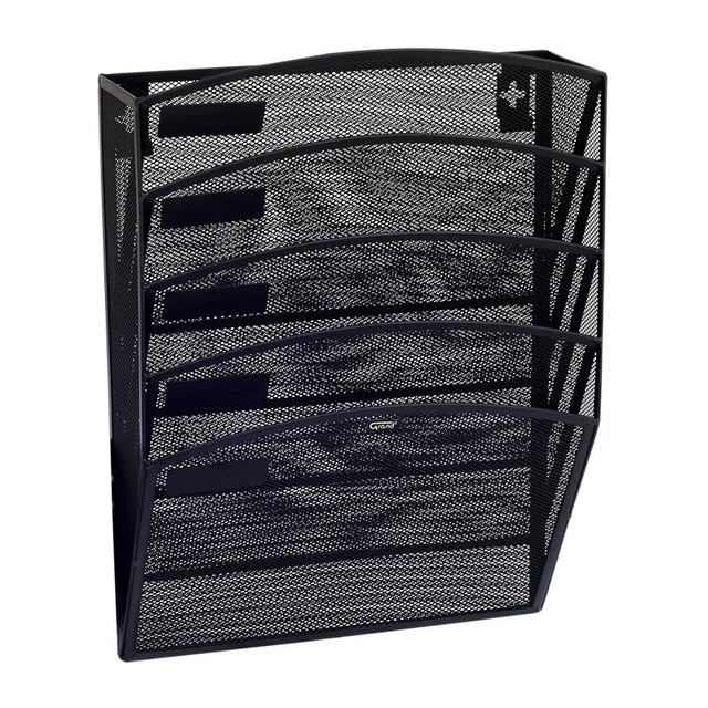 Suport documente Grand GR-080, 43.5x30.8x7.8cm, vertical, de perete, 5 compartimente, plasa metalica, negru