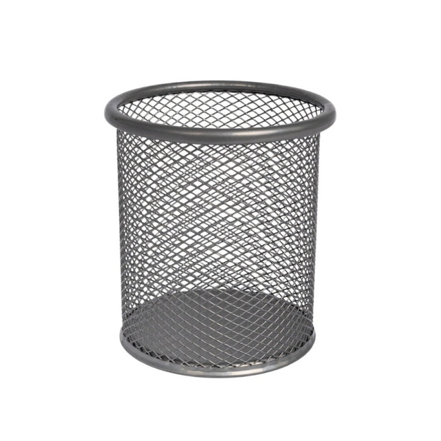 Suport instrumente de scris OFFICE COVER 802, cilindric, plasa metalica, argintiu