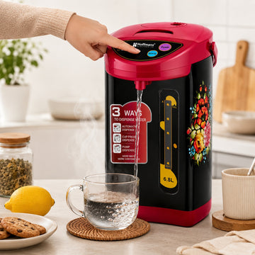 Termopot electric, Dispenser apa fierbinte/fierbator 6.8L Hoffmans HM-2568, 1000W, functie mentinere la cald, Negru/Roz