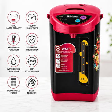 Termopot electric, Dispenser apa fierbinte/fierbator 6.8L Hoffmans HM-2568, 1000W, functie mentinere la cald, Negru/Roz