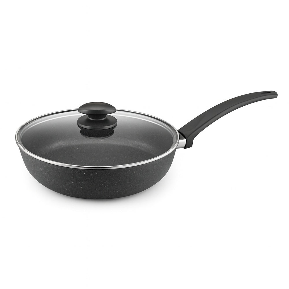 Tigaie cu capac ZILAN, 28cm, aluminiu interior granit Eco-Safe Non Stick, maner bachelita, ZLN2089, negru