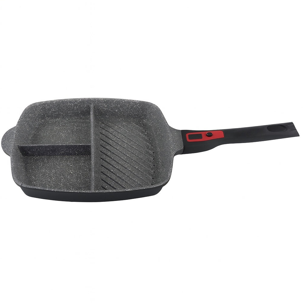 Tigaie grill 3in1 ZILAN, 28cm, aluminiu interior granit, compatibil inductie, maner soft touch detasabil, ZLN3352, gri