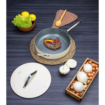 Tigaie inalta cu capac Zilan ZLN0880, 5 straturi, inox si ceramica, compatibila inductie, 28 cm, maner nituite
