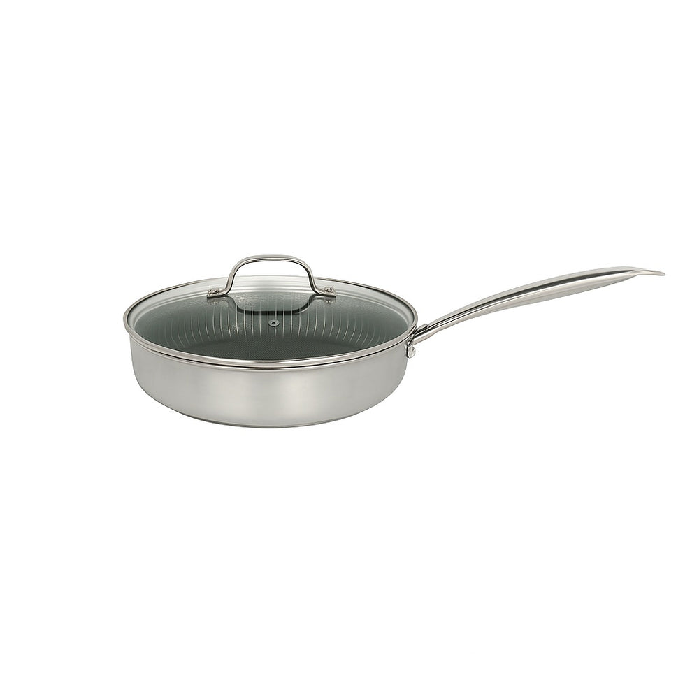 Tigaie inalta tri-ply inox 26 cm, 3.2L, Zilan ZLN9679, Hexagonal Hybrid Nonstick, capac sticla, compatibila inductie, rezistenta la zgarieturi