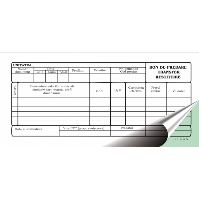 Tipizat - bon predare transfer restituire - 1/2 A4, 2 exemplare, carnet 50 seturi