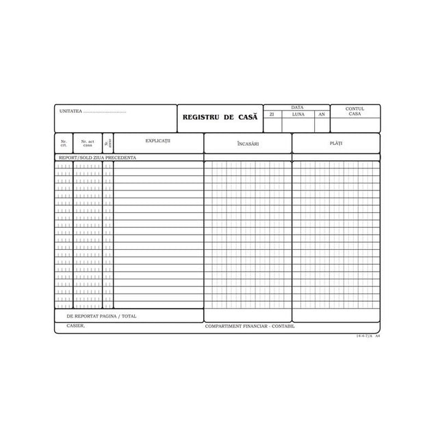 Tipizat - registru de casa lei - A4, landscape, simplu, 100 file