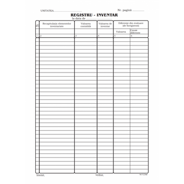 Tipizat - registru inventar - A4, portret, simplu, 100 file