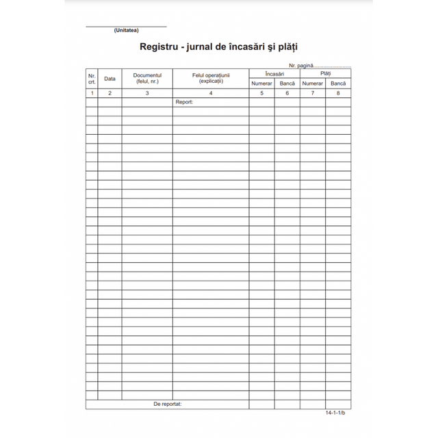 Tipizat - registru jurnal incasari si plati - A4, portret, simplu, 100 file