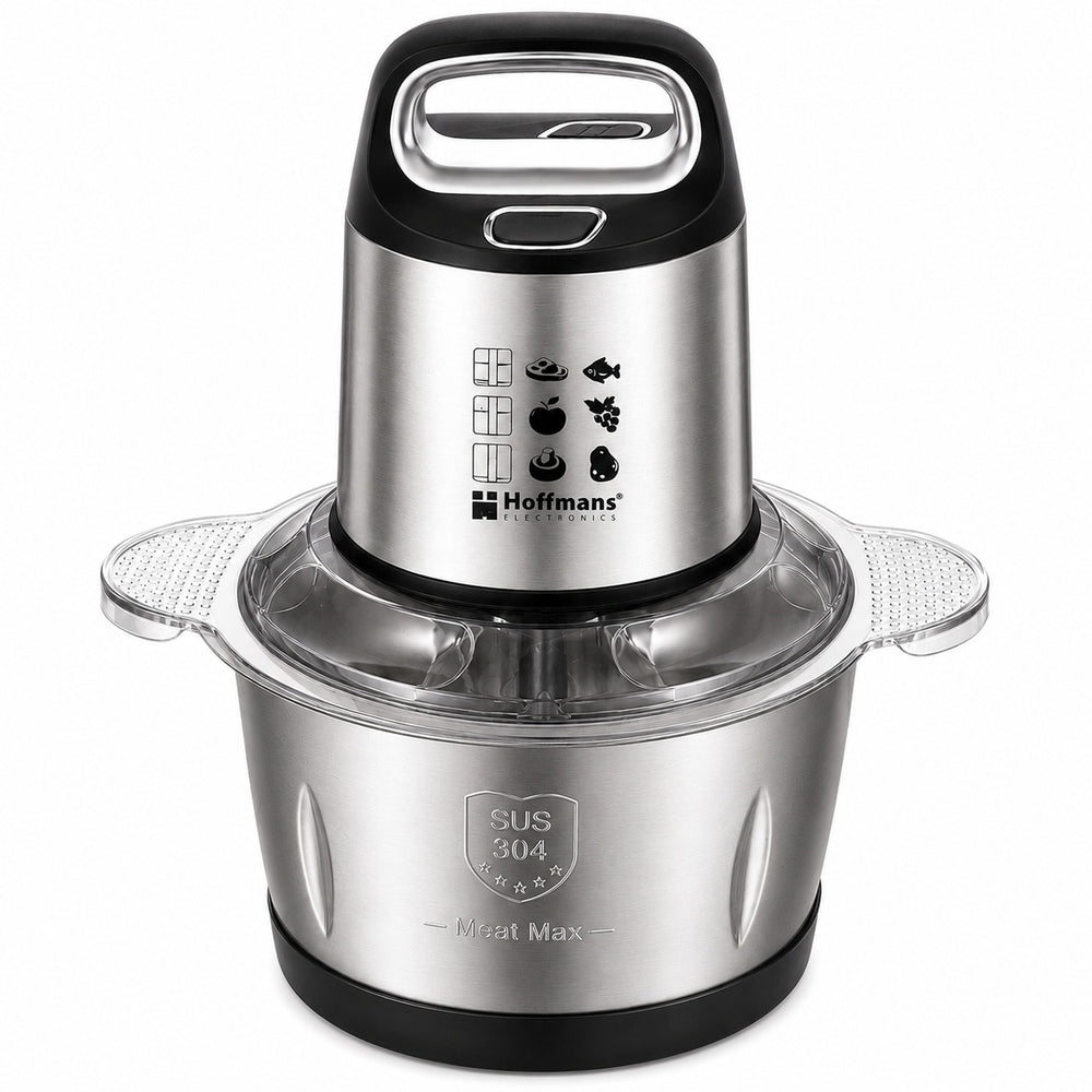 Tocator Electric Hoffmans HM-8847,1800W, Bol Inox SUS304 3.5L, 4 Lame Tip S, Motor cu Cupru Pur, Argintiu/Negru
