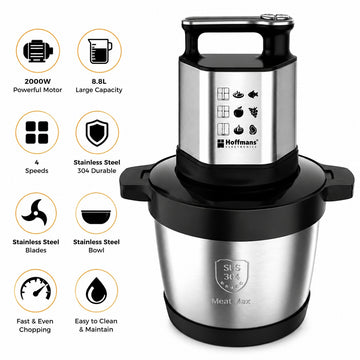 Tocator Electric Multifunctional 8.8L, 2000W, Hoffmans HM-8879, Inox, 4 Viteze, Pentru Carne si Legume