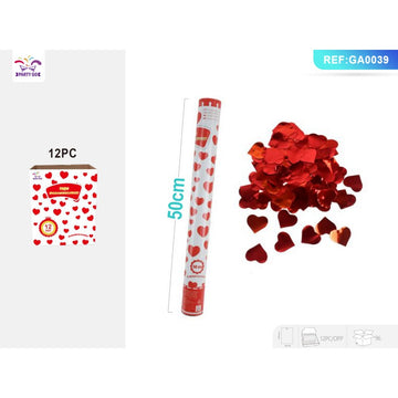 Tun confetti PartyGo, 50cm, inimioare, rosu, GA0039
