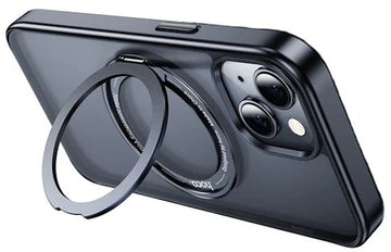 Husa Hoco AS1 pentru iPhone 15, MagSafe, Ring Stand, Frosted - Negru